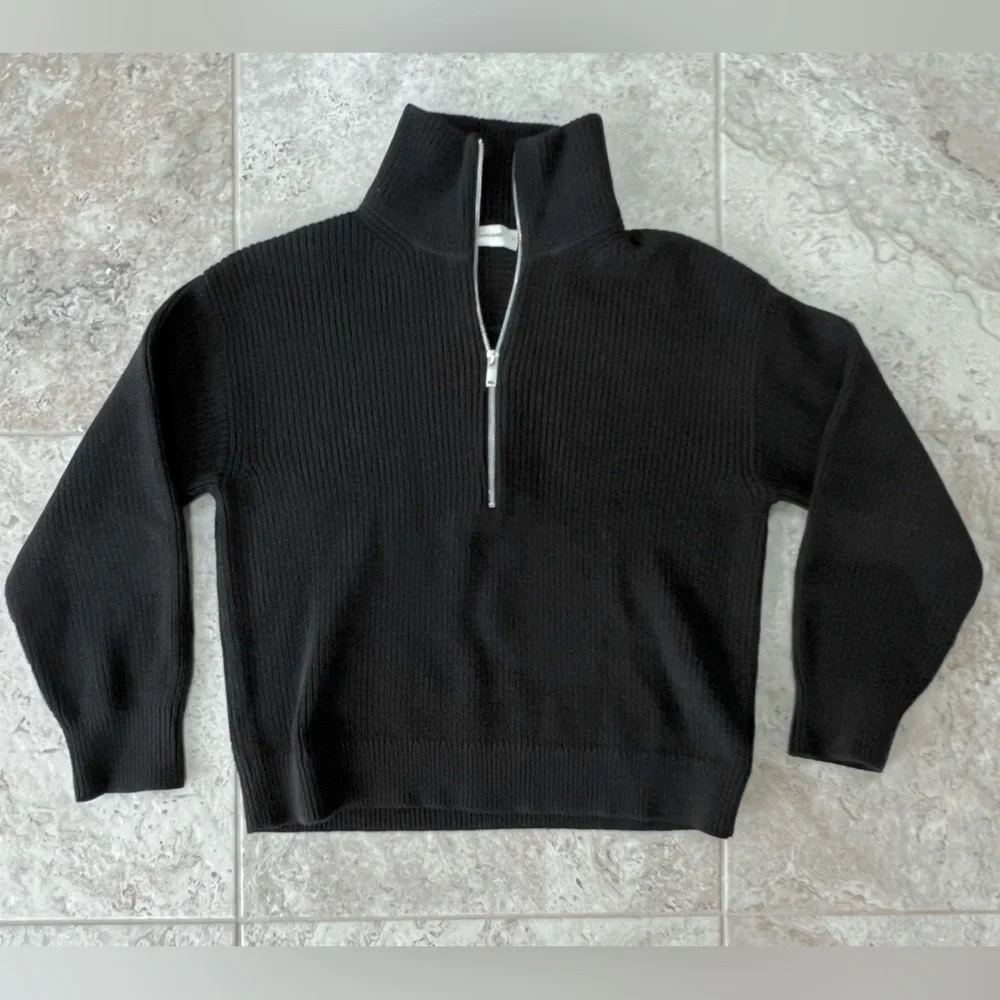 Everlane Half-Zip in Everyday Organic Cotton Knit Sweater in Black, size S